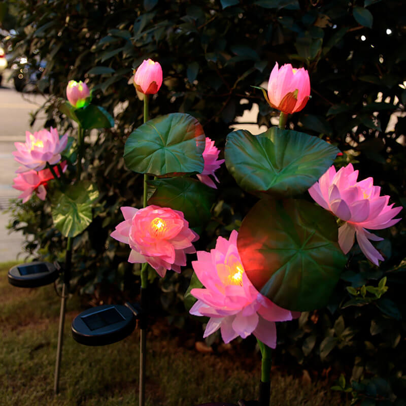 Lámpara LED solar moderna para jardín con forma de loto para suelo 