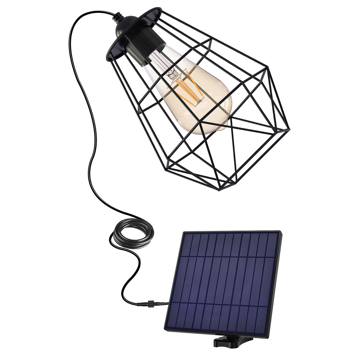 Solar Outdoor Geometric Cage LED Patio Pendant Light