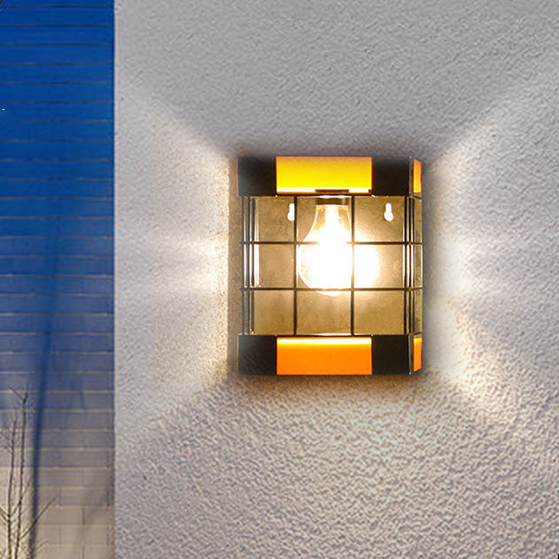 Lámpara de pared impermeable para exteriores con luz LED con control solar y forma de jaula cuadrada creativa 