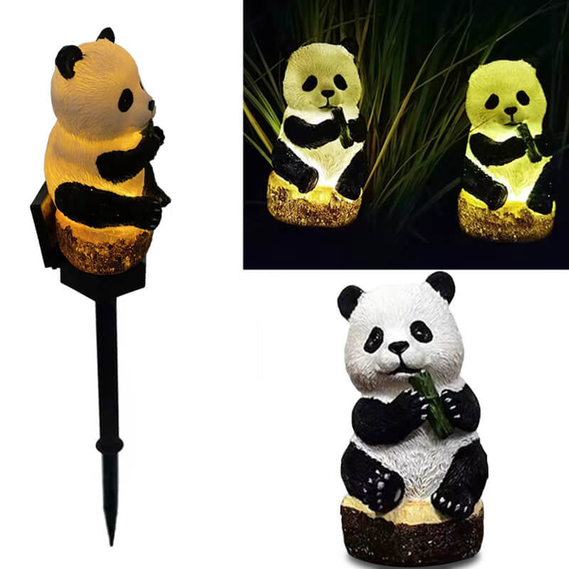 Lámpara solar de resina con forma de panda para exteriores, impermeable, decorativa, para patio 