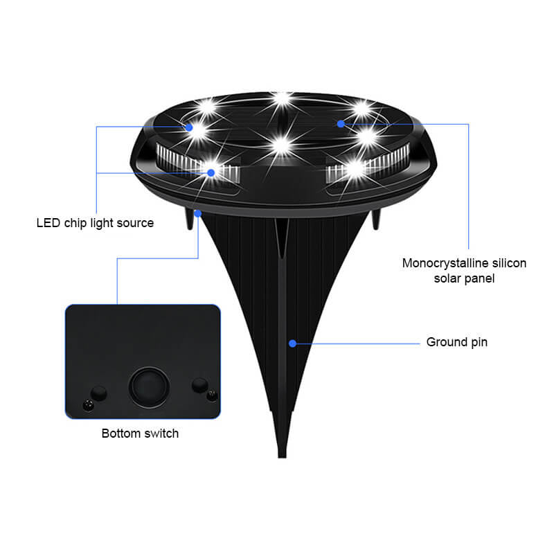 Lampe de paysage solaire ronde à quatre côtés pour jardin fleuri extérieur étanche 