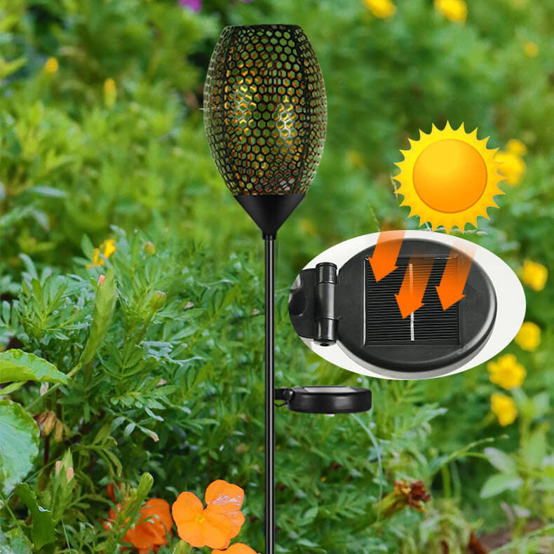 Solar Outdoor Iron Hollow Geometry LED Patio Lawn Ground Insert Landscape Light