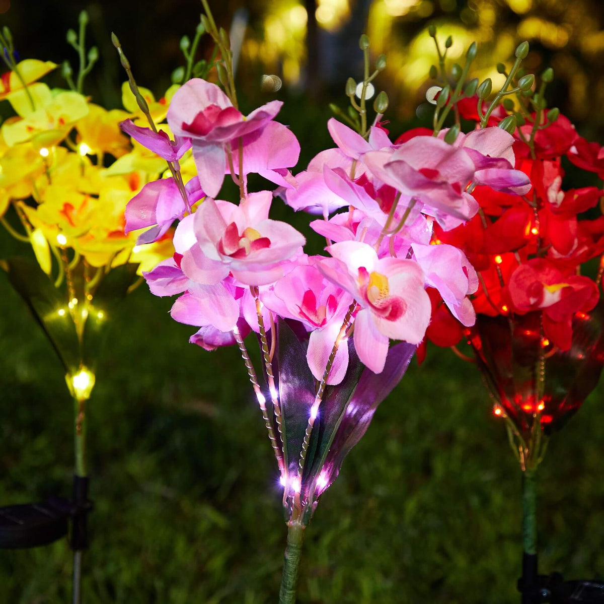 Lámpara LED solar Phalaenopsis de simulación creativa y moderna para exteriores, para patio, césped, suelo, paisaje 