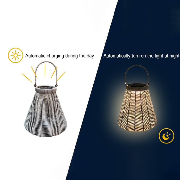 Solar Vintage Weaving Cone Lantern LED Outdoor Garden Landscape Light