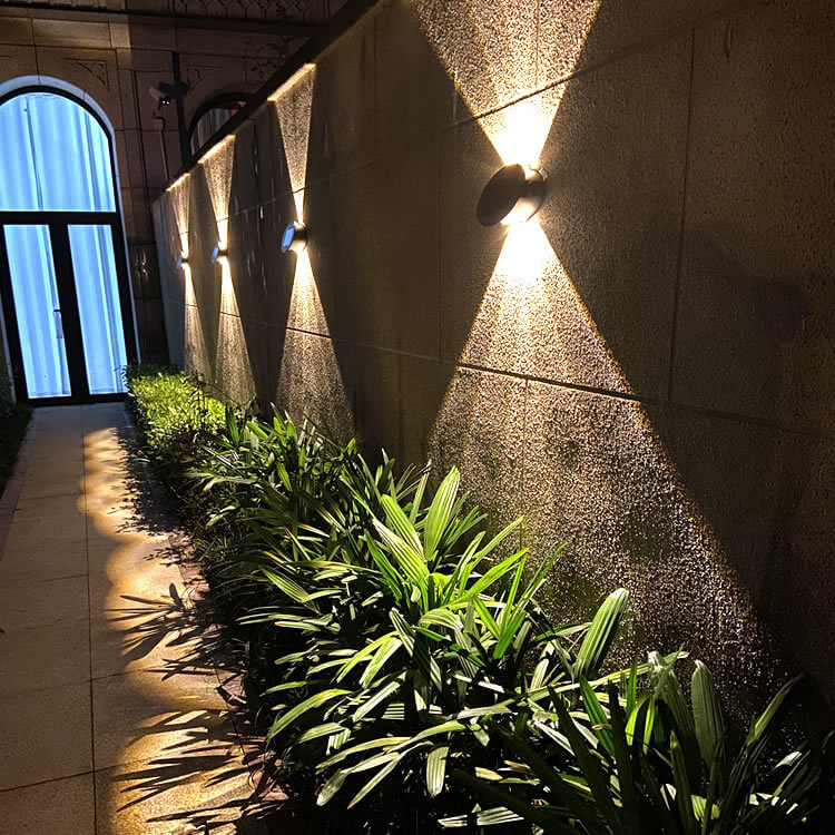 Lámpara de pared LED solar impermeable para jardín, moderna, redonda, de vidrio templado, para exteriores 