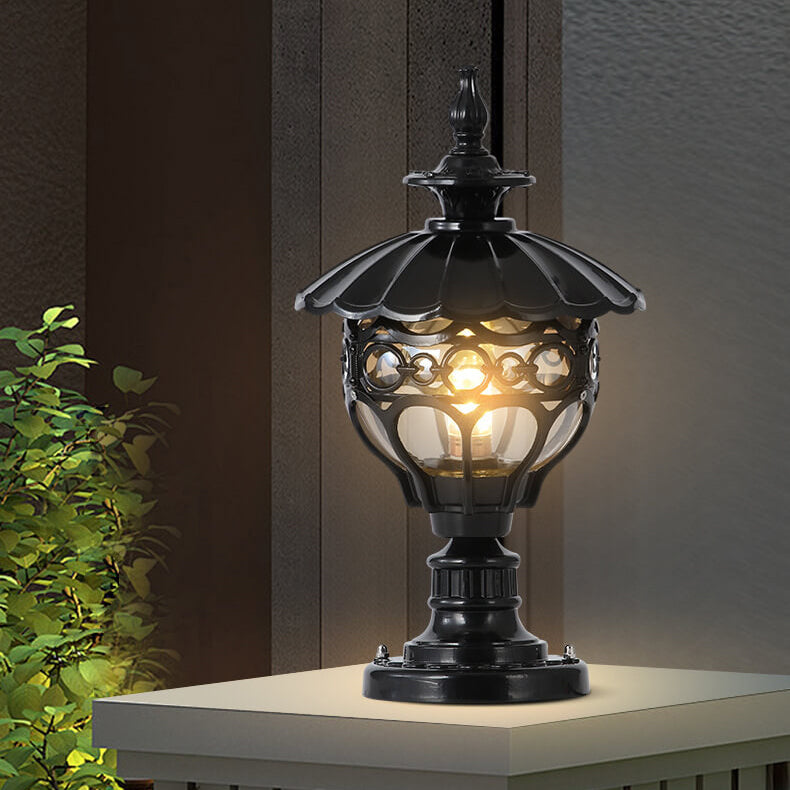 European Retro Aluminum Frame Glass Post Lamp 1-Light Outdoor Lawn Landscape Light