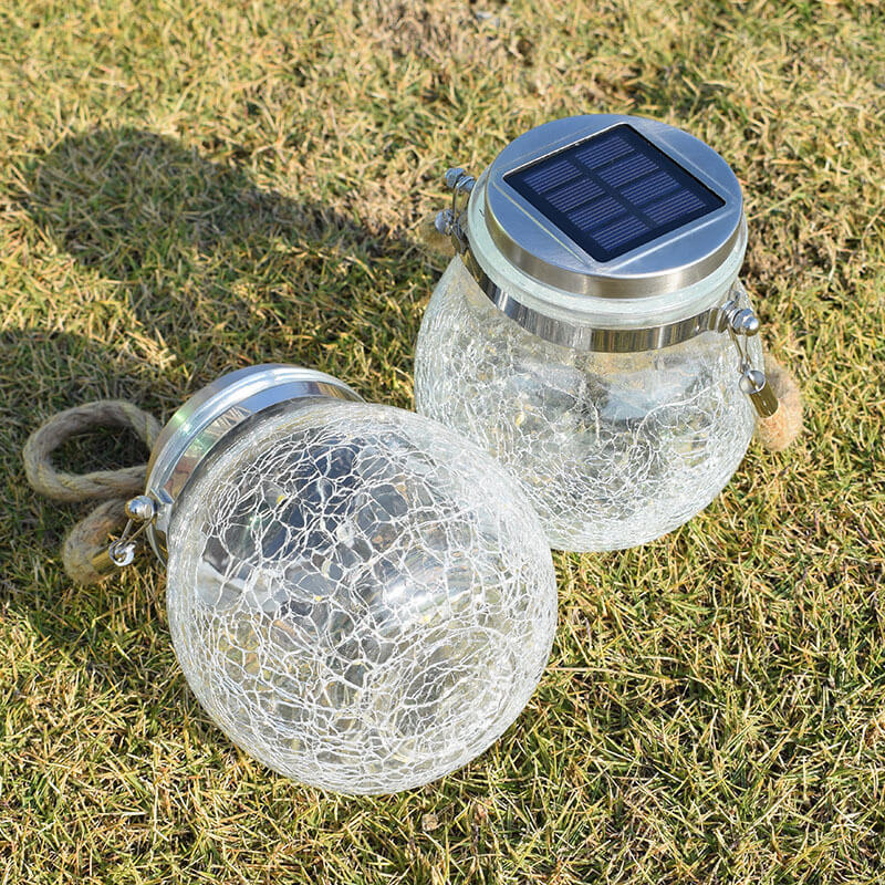 Lampe décorative d'extérieur à LED en verre craquelé à énergie solaire pour jardin 