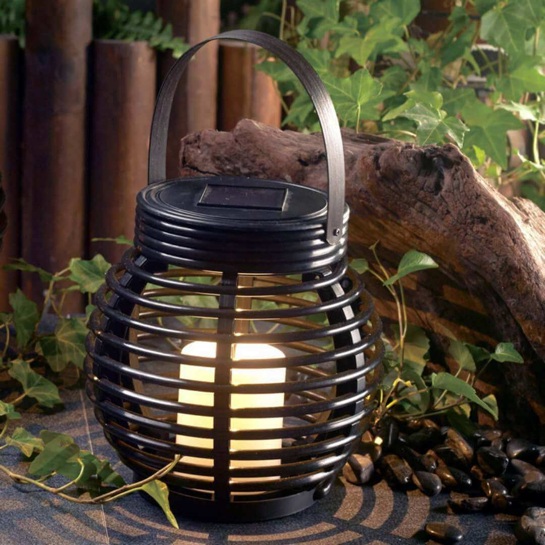 Lampe décorative de jardin étanche à LED en forme de cage à flamme solaire d'extérieur 