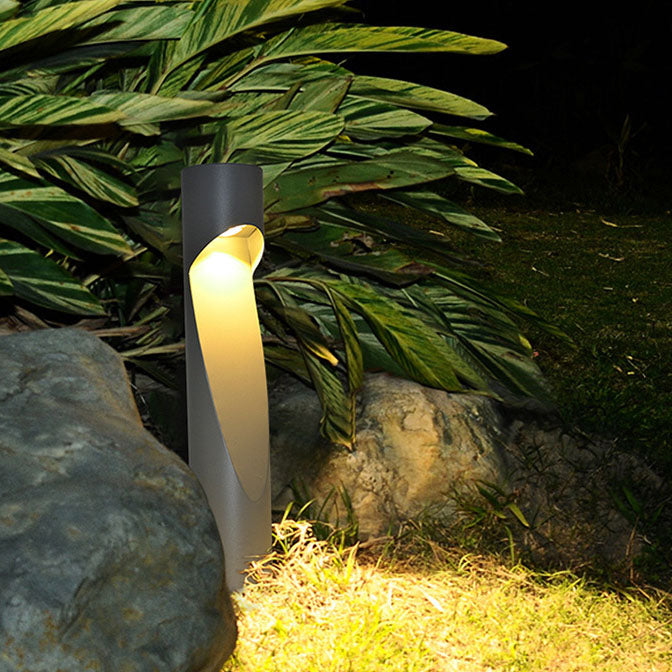 Lámpara LED minimalista creativa con forma de columna geométrica hueca para exteriores, resistente al agua, para césped y paisaje 