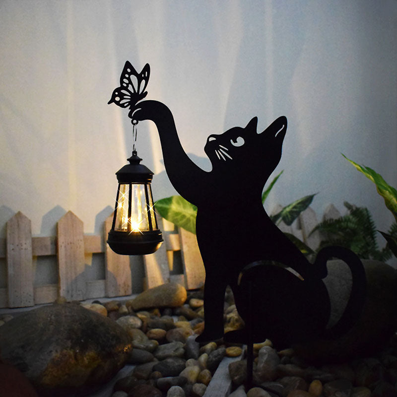 Modern Art Deco Cat Iron Plastic LED Outdoor Landscape Light For Garden