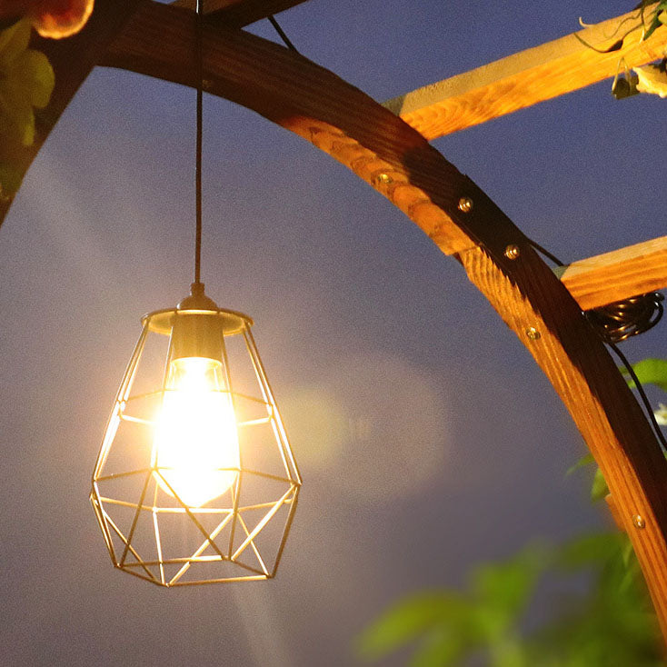 Solar Outdoor Geometric Cage LED Patio Pendant Light