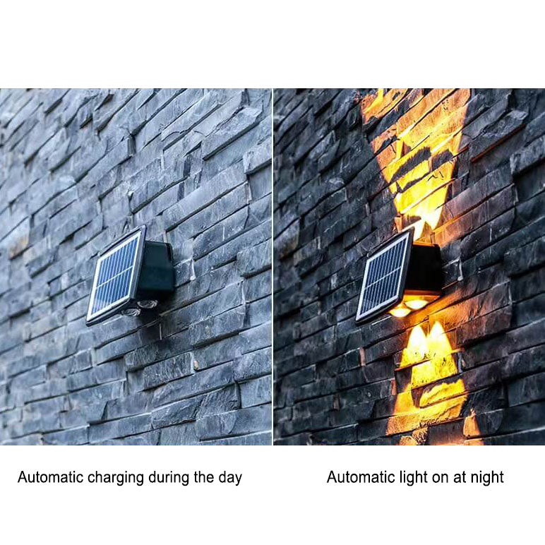 Modern Rectangular Upper And Lower Double Head Solar LED Outdoor Garden Wall Light