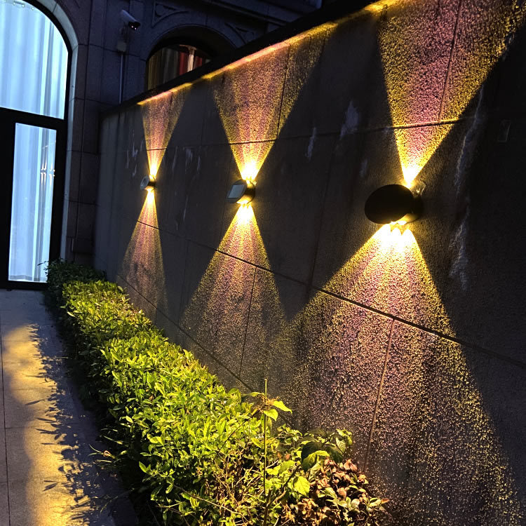 Lámpara de pared LED solar impermeable para jardín, moderna, redonda, de vidrio templado, para exteriores 