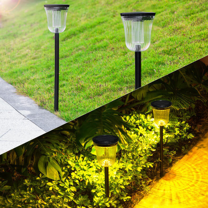 Lámpara LED de césped para jardín, moderna, transparente, negra, solar, impermeable, para exteriores 