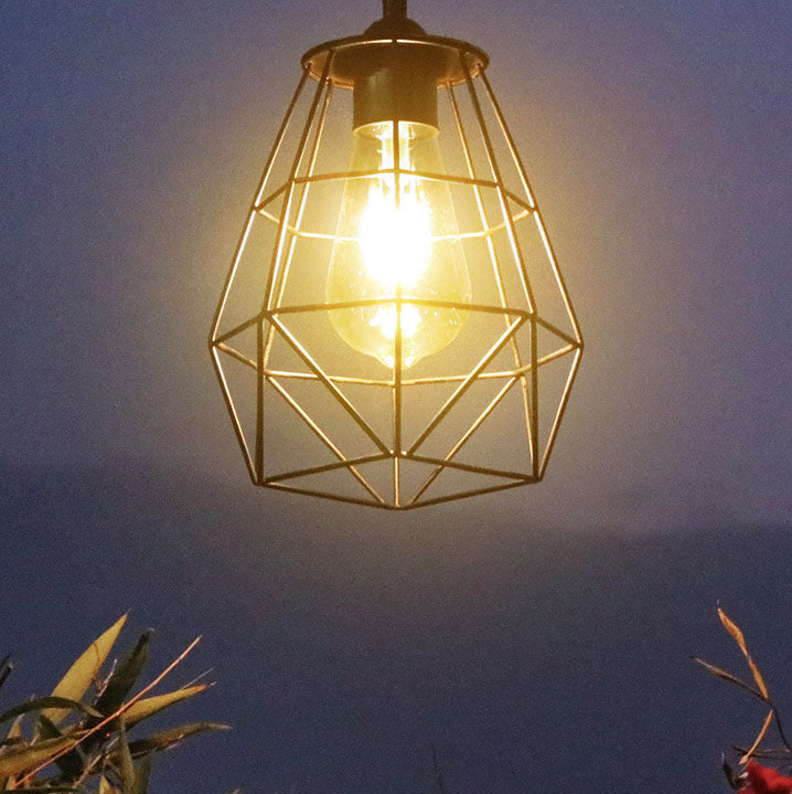 Solar Outdoor Geometric Cage LED Patio Pendant Light