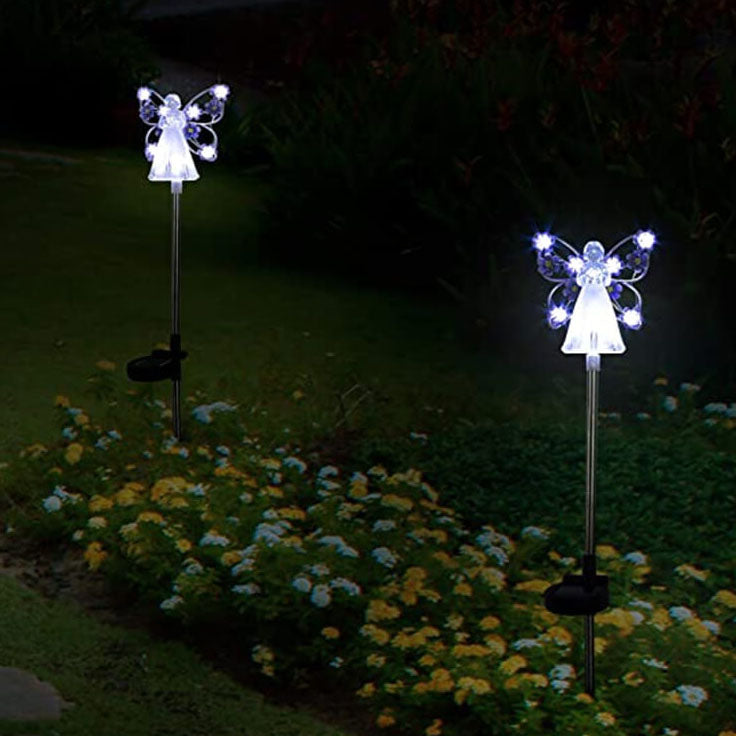 Lámpara LED solar decorativa para jardín, con forma de ángel y flores, creativa y moderna, para exteriores 