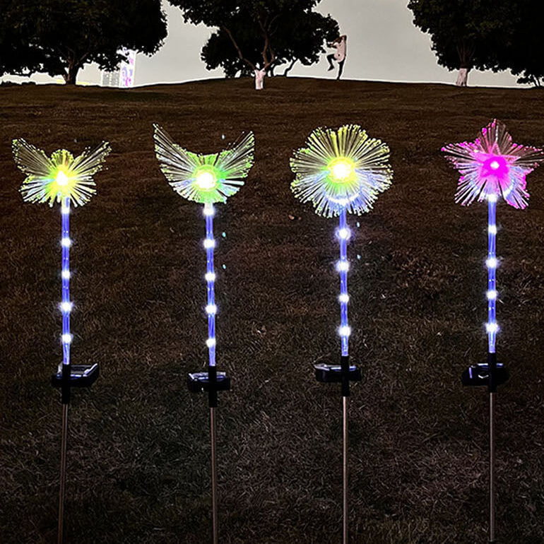 Éclairage de paysage de fleur de pelouse de LED solaire de fibre optique de papillon d'étoile de lune décorative extérieure imperméable 