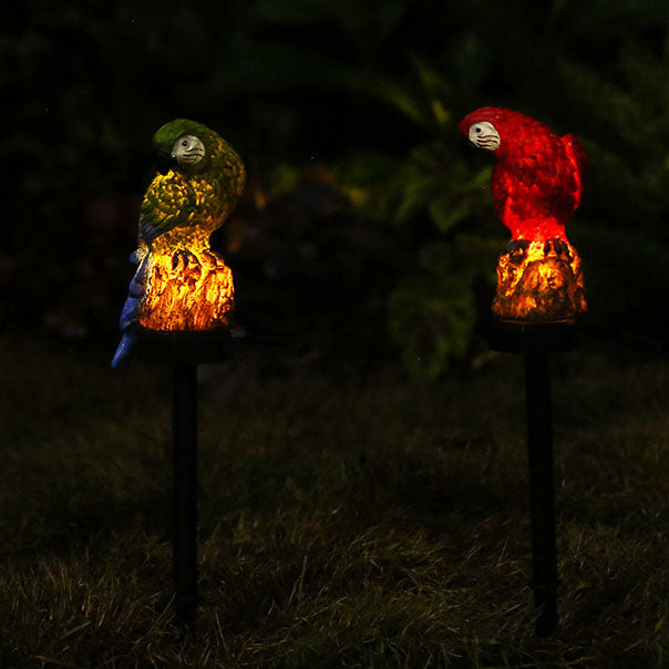 Outdoor Solar Waterproof Colorful Resin Parrot LED Lawn Insert Landscape Light