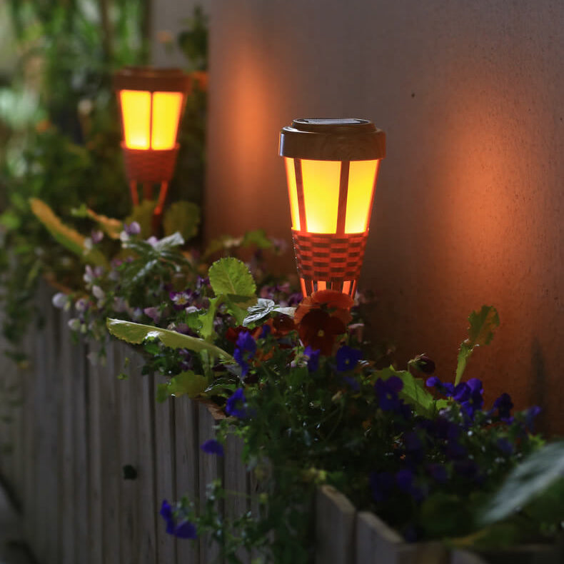 Luz LED solar para exteriores con forma de llama de bambú, resistente al agua, para insertar en el suelo 