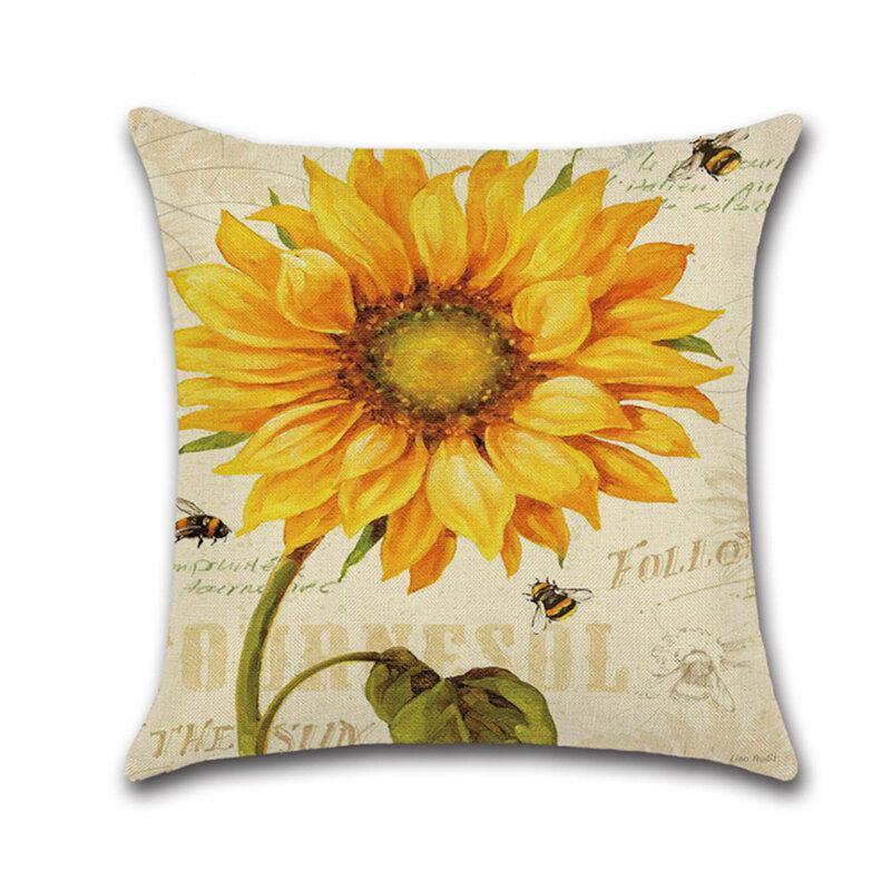 Funda de almohada decorativa de lino y algodón de 18 x 18 pulgadas con diseño de girasol, color verde 