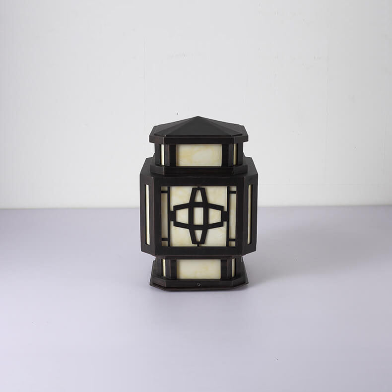 Outdoor New Chinese Faux Marble Geometric Post Head 1-Light Garden Landscape Light