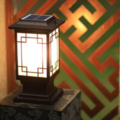 Solar Chinese Window Square Post Head 1-Light Waterproof Garden Landscape Light