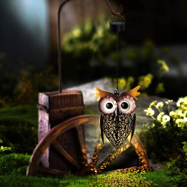 Lampe solaire décorative d'extérieur à LED en fer en forme de hibou 