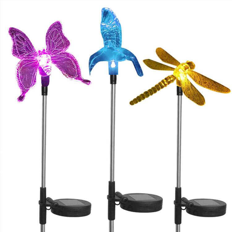 Lámpara LED solar para exteriores con forma de flor, mariposa y libélula para caminos de suelo 