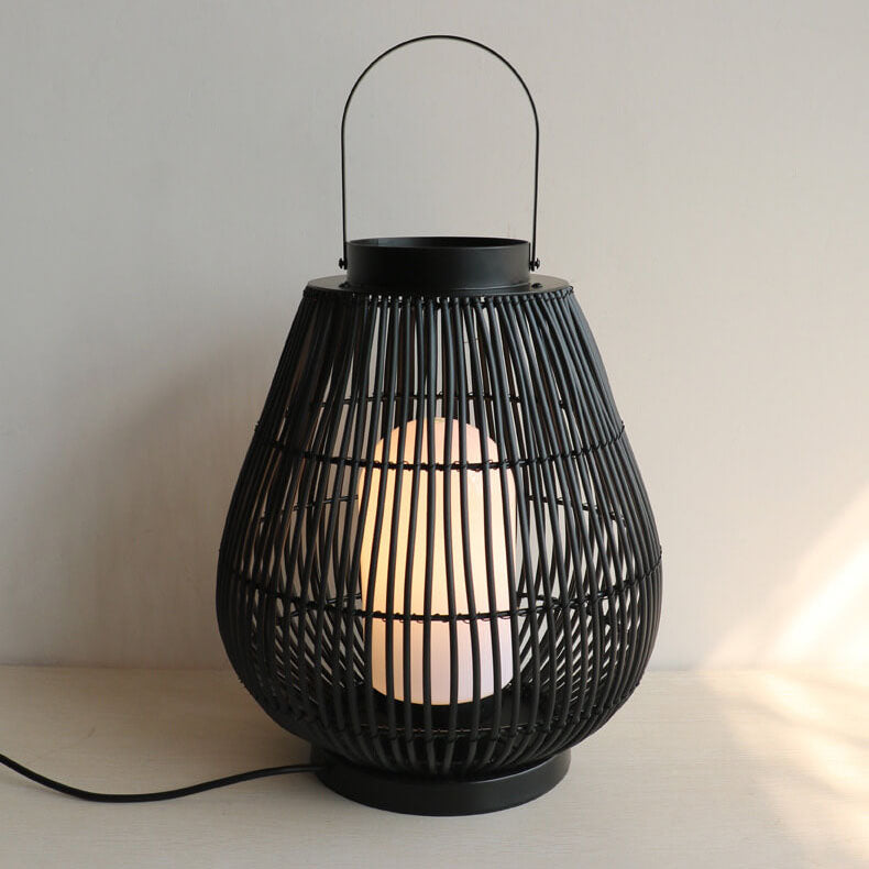 Modern Outdoor Rattan Woven Cage Shaped 1-Light Outdoor Landscape Light