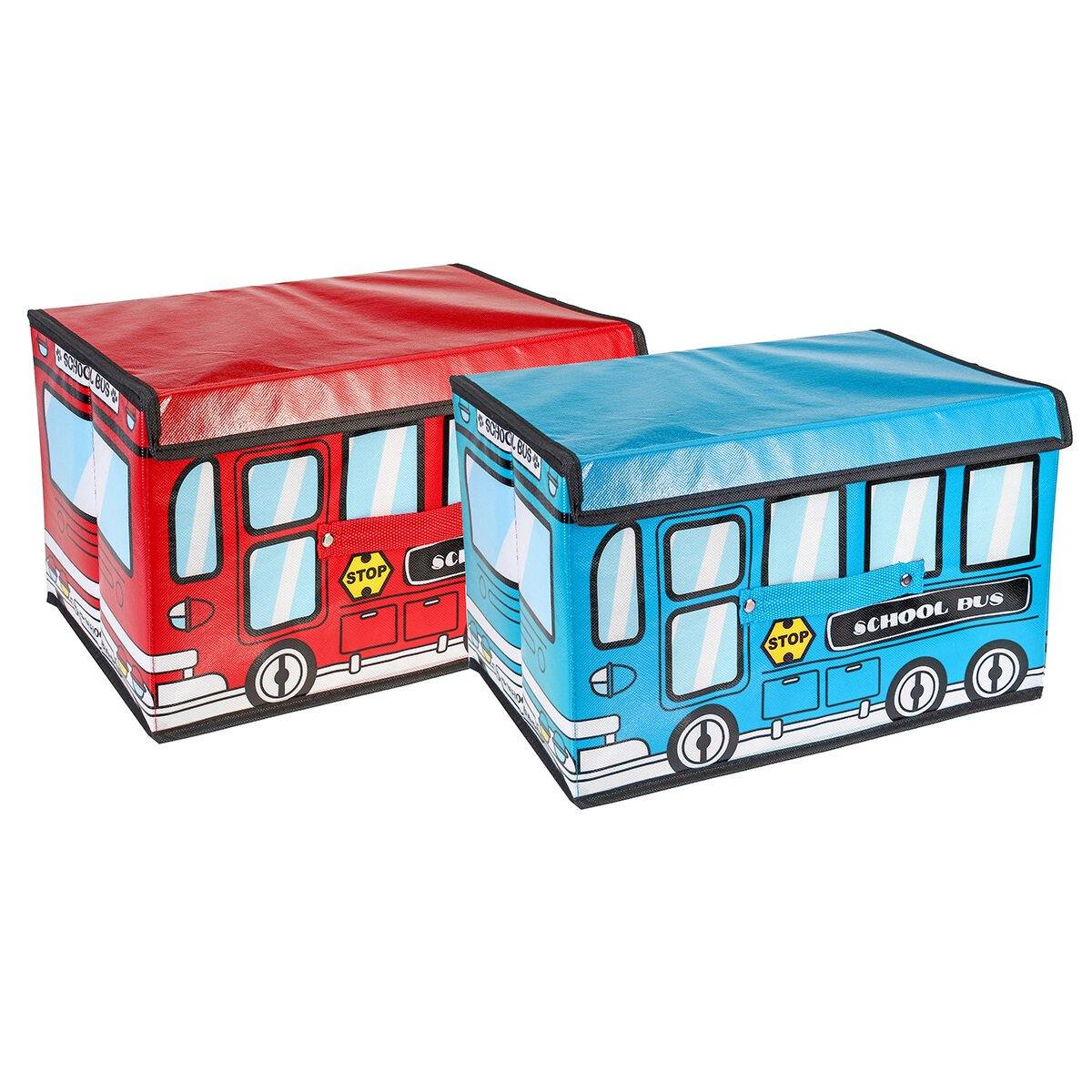 Boîte de rangement pour jouets pour enfants en forme de bus étanche de 1,8 L, panier pliable non tissé à motif de voiture de dessin animé 