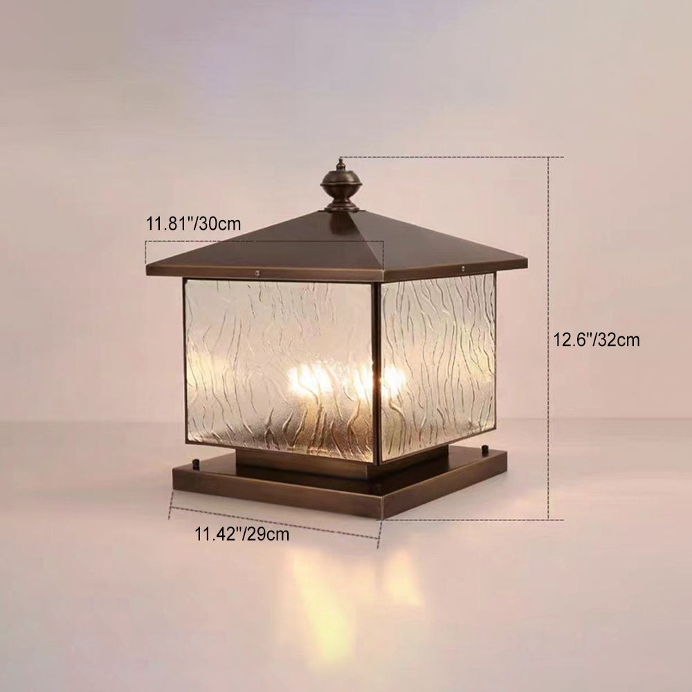 Traditional European Square Textured Glass 1/2 Light Post Head Light For Outdoor Patio