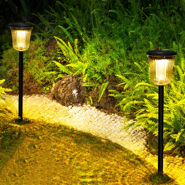 Lámpara LED de césped para jardín, moderna, transparente, negra, solar, impermeable, para exteriores 