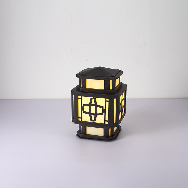 Outdoor New Chinese Faux Marble Geometric Post Head 1-Light Garden Landscape Light