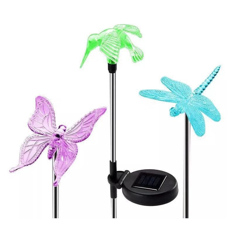 Lámpara LED solar para exteriores con forma de flor, mariposa y libélula para caminos de suelo 