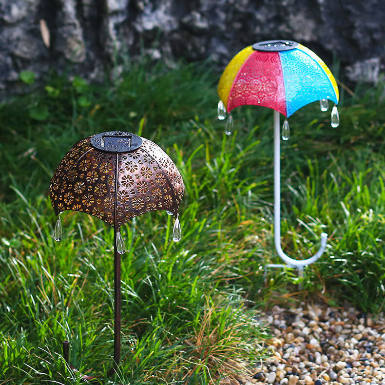 Outdoor Solar Iron Colorful Umbrella Hollow LED Lawn Insert Landscape Light