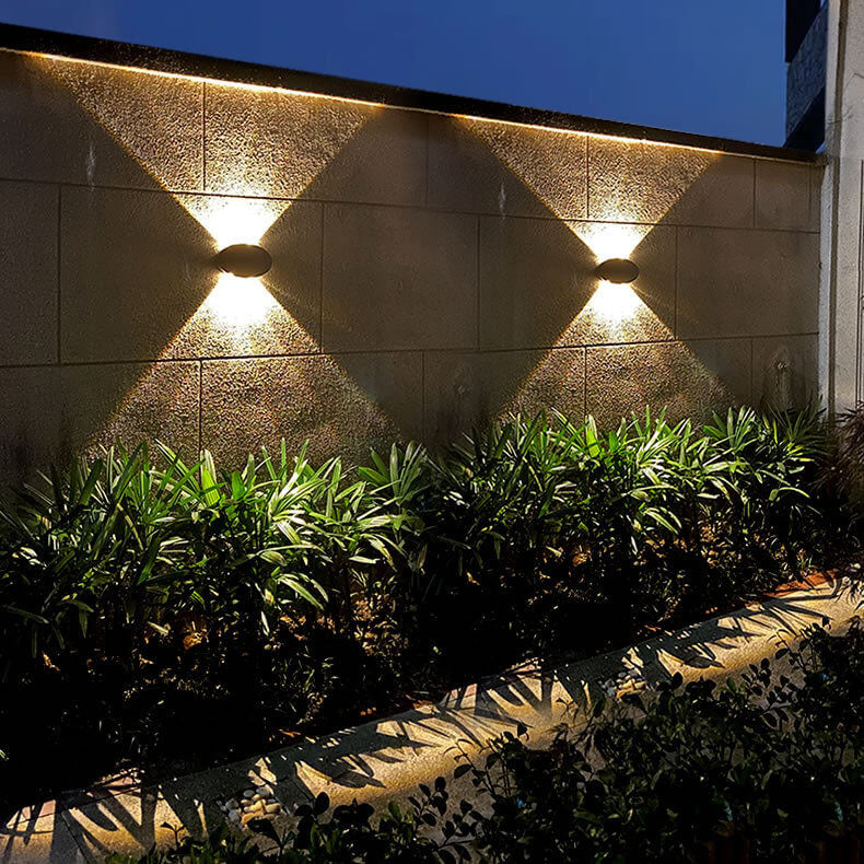 Lámpara de pared LED solar impermeable para jardín, moderna, redonda, de vidrio templado, para exteriores 