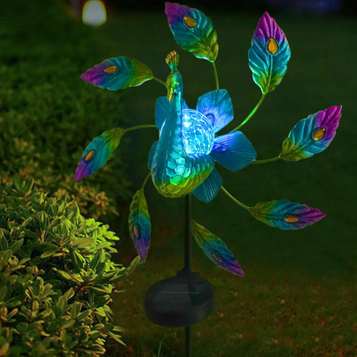 Molino de viento solar con forma de pavo real para exteriores, luz decorativa para jardín 