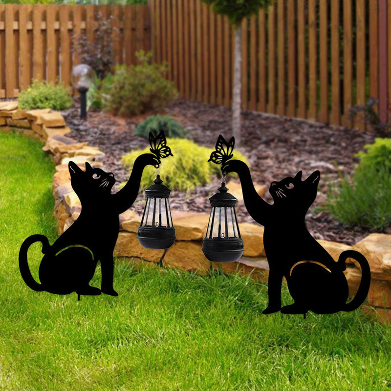 Modern Art Deco Cat Iron Plastic LED Outdoor Landscape Light For Garden