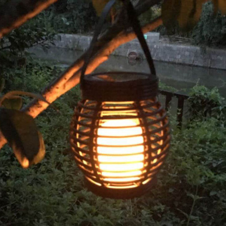 Lampe décorative de jardin étanche à LED en forme de cage à flamme solaire d'extérieur 