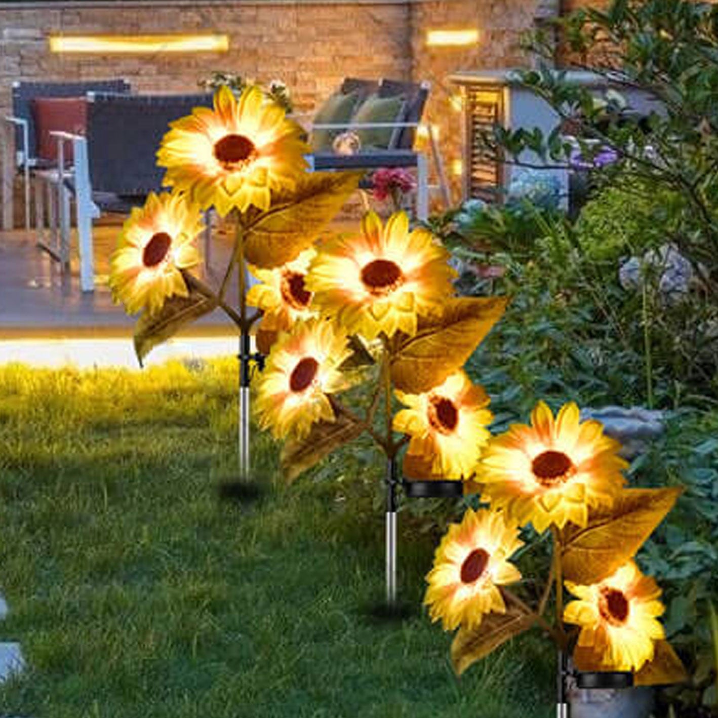 Solar Sunflower 3 Head LED Outdoor Garden Lawn Landscape Light