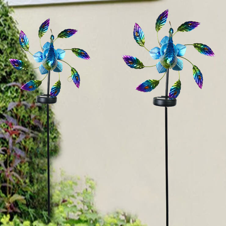 Molino de viento solar con forma de pavo real para exteriores, luz decorativa para jardín 