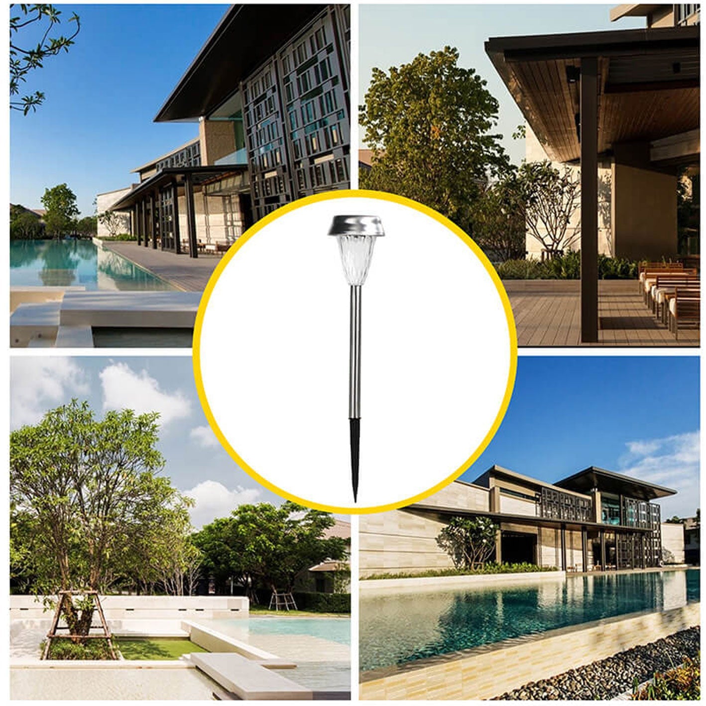 Columna de acero inoxidable solar LED para jardín exterior, luz decorativa para suelo, luz de paisaje 