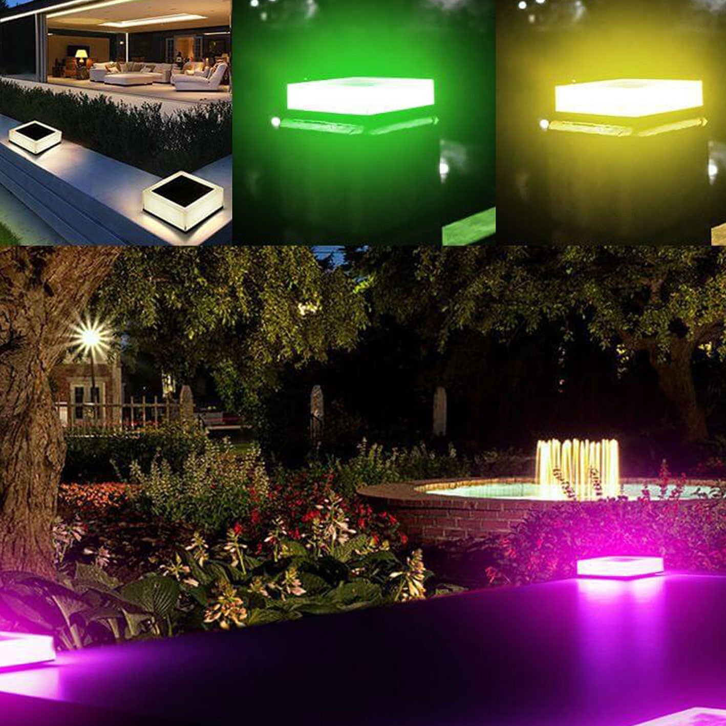 Farola cuadrada RGB solar moderna para exteriores, luz de paisaje para jardín 