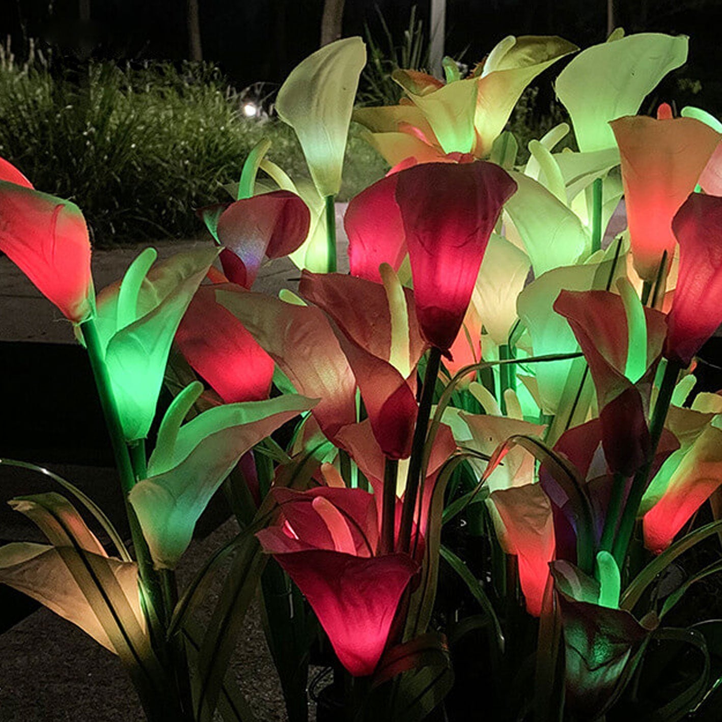 Modern Solar Horseshoe Flower Colorful 4 LED Outdoor Garden Ground Plug Landscape Light