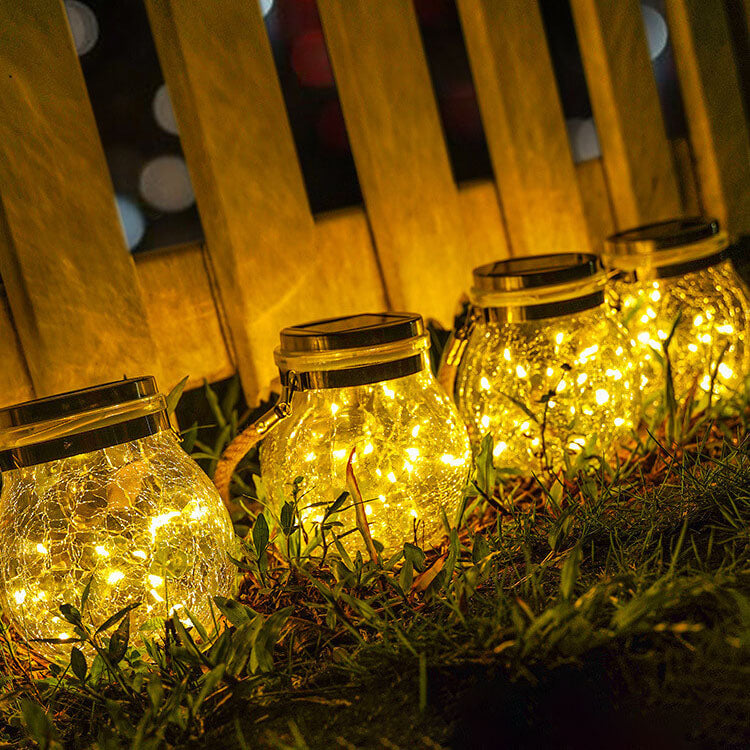 Lampe décorative d'extérieur à LED en verre craquelé à énergie solaire pour jardin 