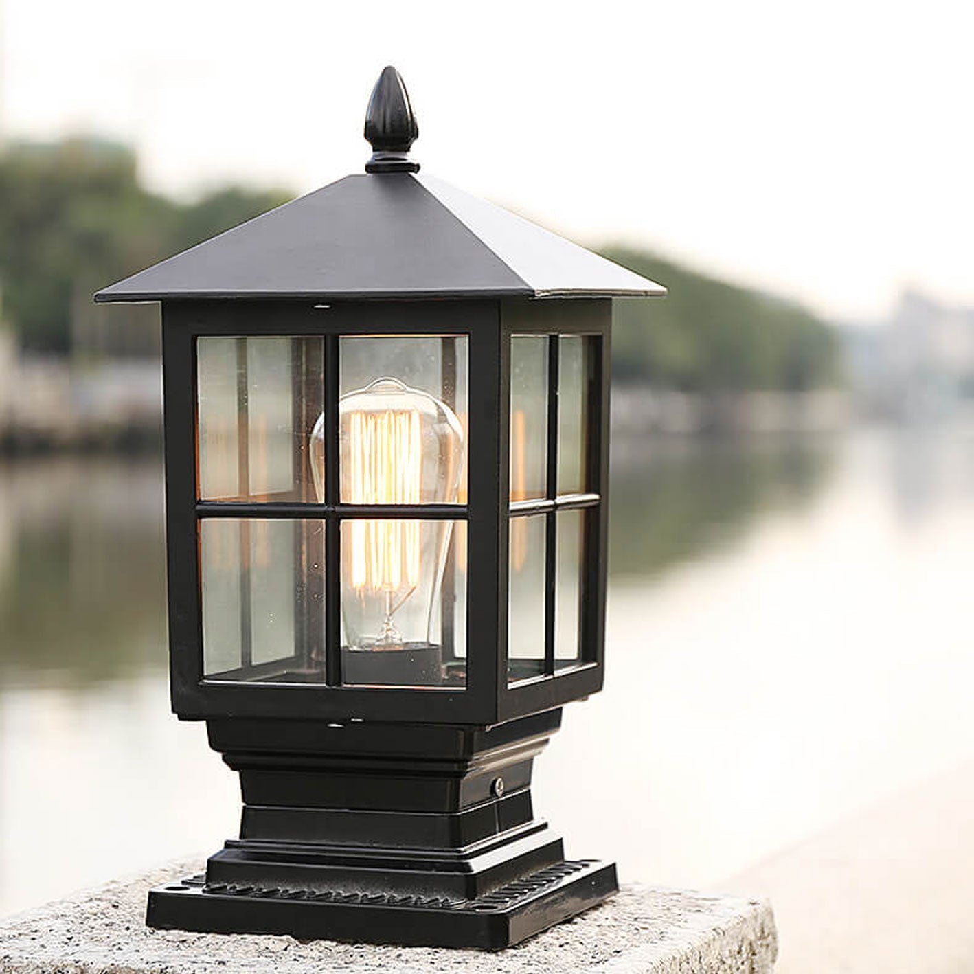 European Outdoor Column Lantern Waterproof  Rustproof 1-Light Patio Light