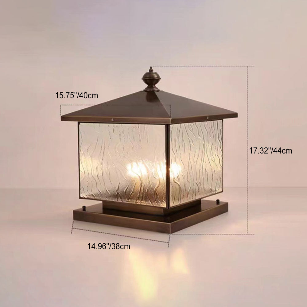 Traditional European Square Textured Glass 1/2 Light Post Head Light For Outdoor Patio