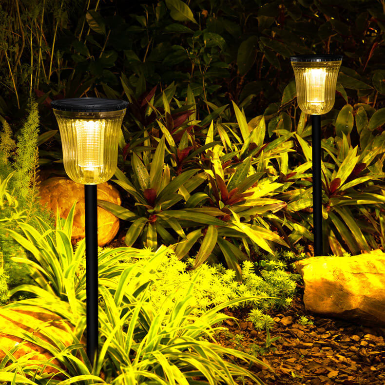 Lámpara LED de césped para jardín, moderna, transparente, negra, solar, impermeable, para exteriores 