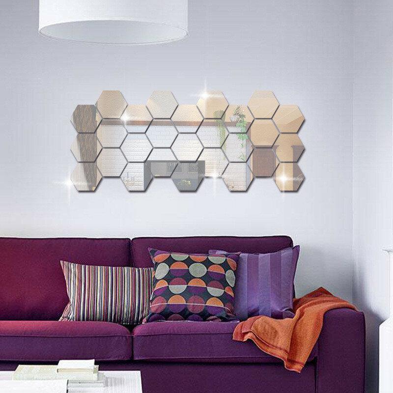 Lot de 12 autocollants muraux 3D en vinyle à effet miroir hexagonal amovible pour décoration de maison, salon, art 