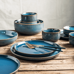 12-Piece Ceramic Dinnerware Set with Unique Hand-Stained Finish – Elegant and Durable